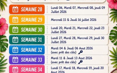 Planning créneaux jeu libre été 2026